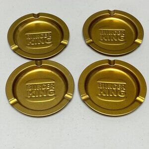 Vintage Burger King Goldtone Metal Ashtray Set Of 4